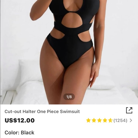 cutout halter black one piece swimsuit - Picture 5 of 5